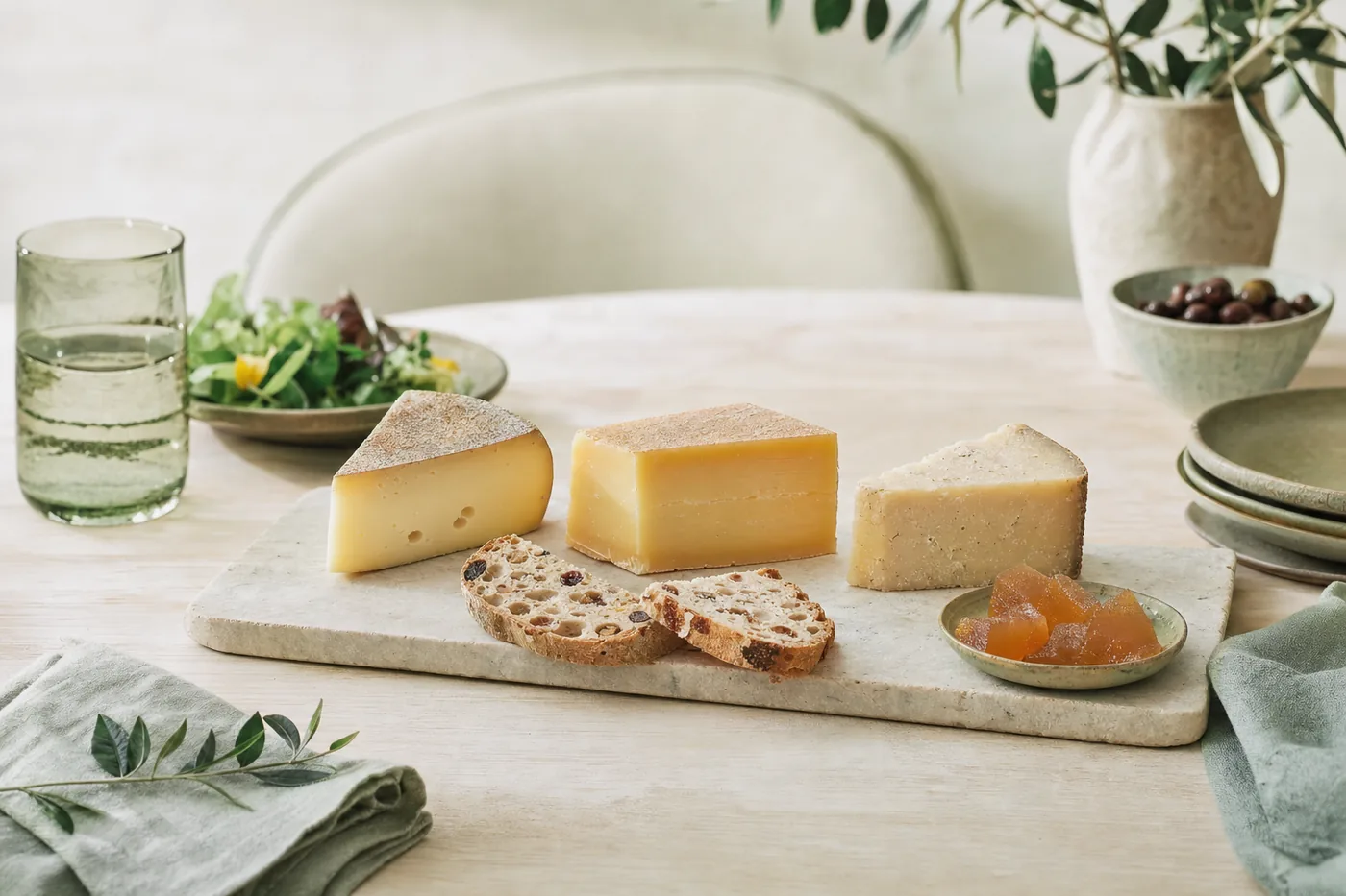 Drei Bergkäse mit Früchtebrot und Quittengelee