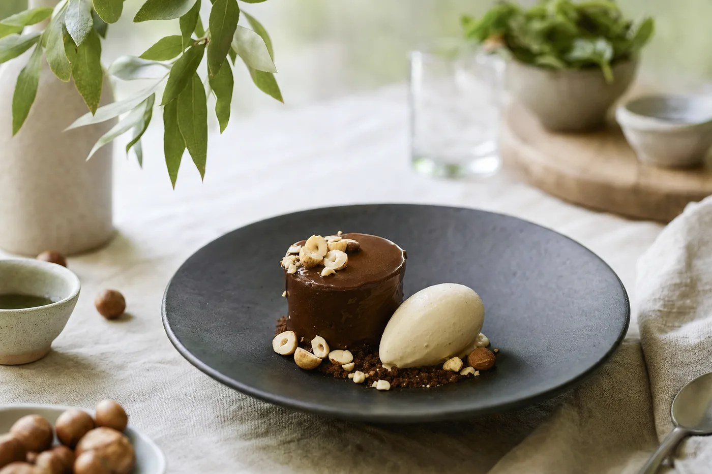 Dessert aus Schweizer Schokolade mit Haselnuss