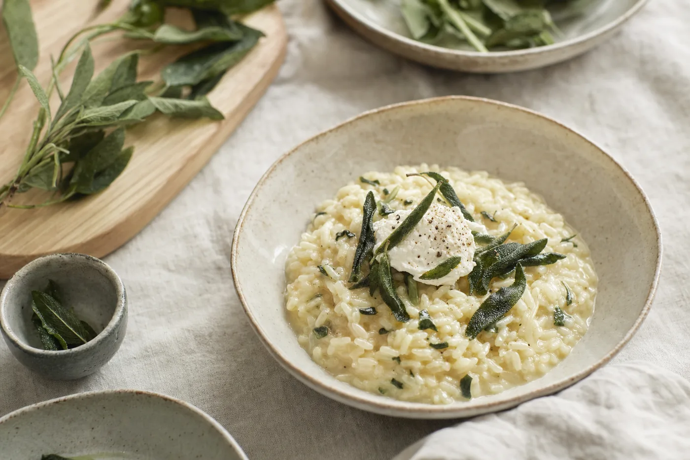 Risotto alla salvia mit knusprigen Salbeiblättern