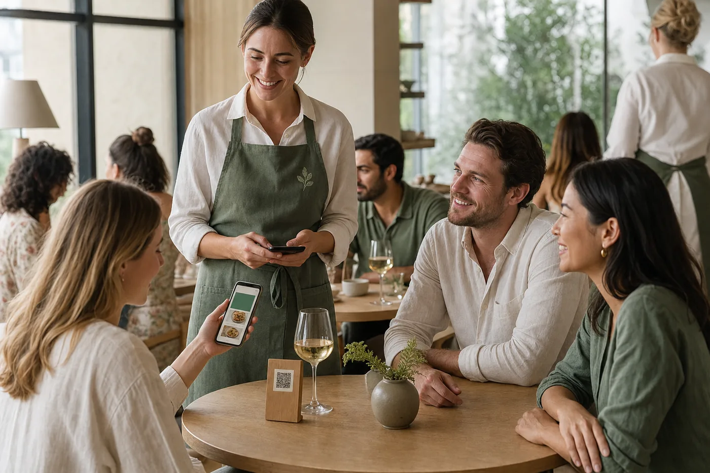 An der Bar scannt ein Gast den QR-Code am Tisch